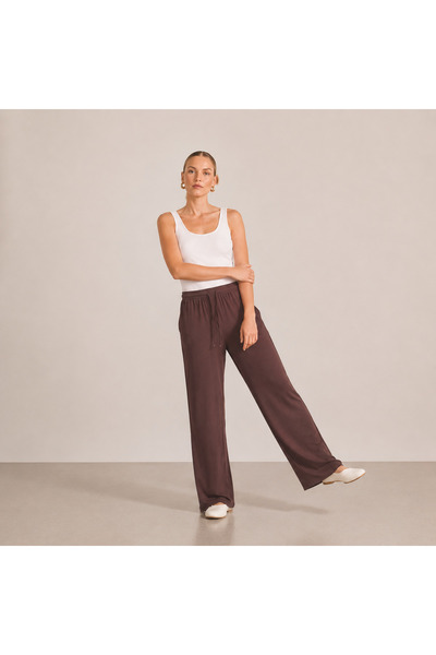 BeyzaBayram Women's Lycra Modal Pants Comfortable Fit High Waist Casual Summer Flexible Soft Fabric Trousers