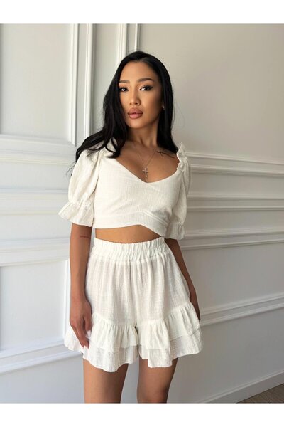 CC STORE PURE ROMANCE muslin set, puff sleeve top and pant skirt