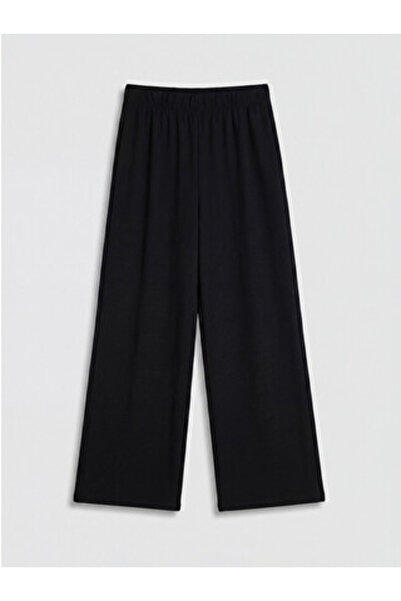 LC Waikiki New Season Black Wide Leg Women's Trousers with Elastic Waist