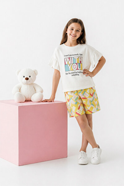 BABY SPORT Girl's Printed T-Shirt and Patterned Shorts Set Relaxed Fit Casual...