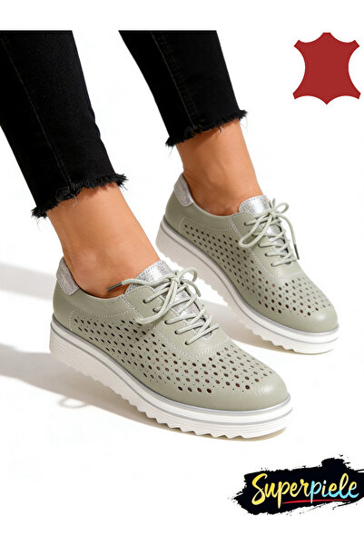 ANGEL BLUE Women's Perforated Casual Shoes Made of Natural Leather with Gold ...