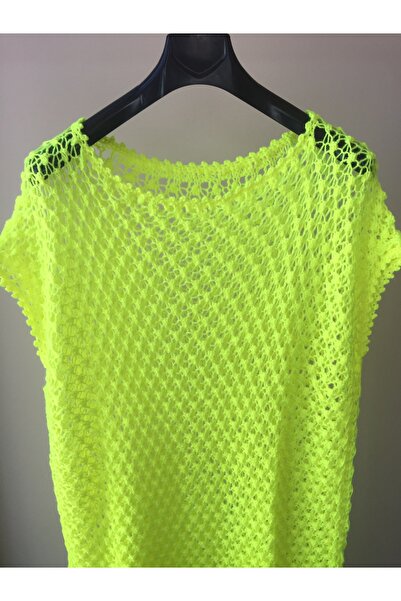 Mora Örgü Mora Knit El Örgüsü Neon Sarı Mayo Bikini Üstü Yırtmaçlı Maxi Özel ...