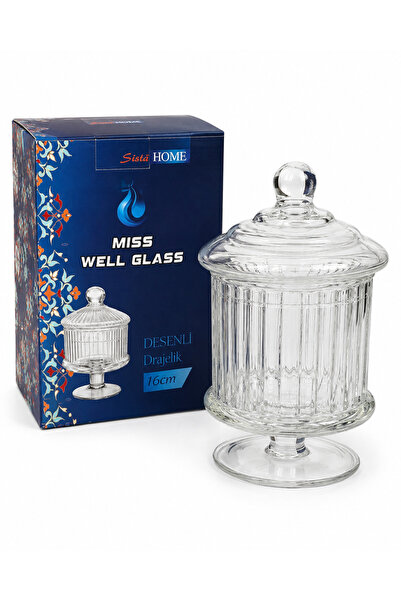 ZüccaciyeTr Miss Well Glass Desenli Ayaklı Kapaklı Cam Drajelik 16 cm