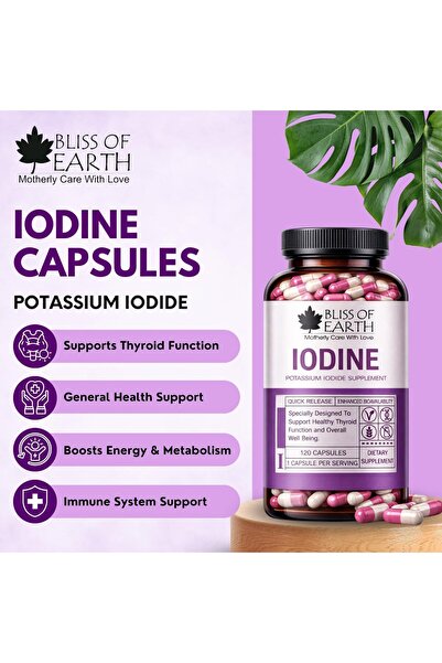 Bliss of Earth Iodine Capsules, Supports Thyroid Wellness, 120 Caps (140mcg) | Potassium Iodide Mineral Supplement, for Men & Women