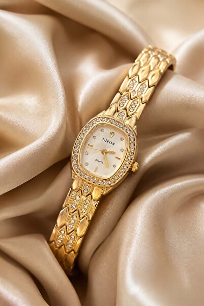 İnogge Gold – Stone Embellished Band White Dial Luxury Elegant & Stylish Wome...
