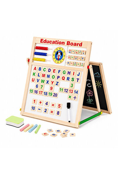 Dessa Tablă magnetică educativă 2 în 1, Negru-Alb, cu Litere, Numere, Ceas și...