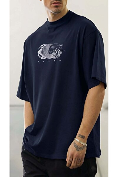 VACHT Tricou oversize casual pentru bărbați, Earth Navy Blue