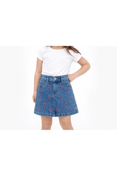 çanta lilaa Kız Çocuk 5-8 yaş Kalp Nakışlı Etek