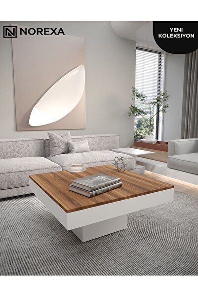 NOREXA Premium Modern Orta Sehpa Beyaz Salon Sehpası Minimal Tasarım Kare Sehpa