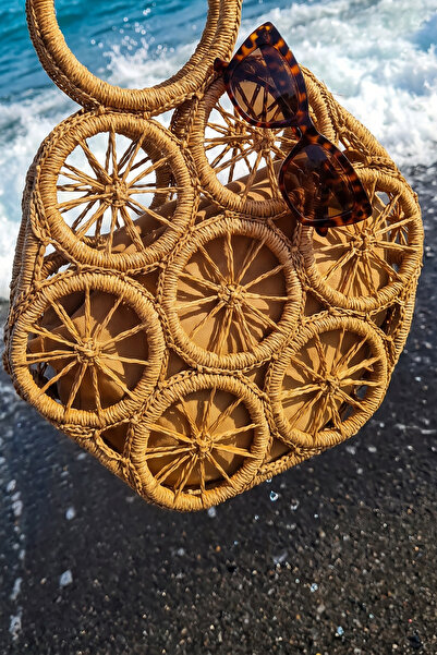 FASHION COCKTAIL Πλεκτή τσάντα παραλίας με σχέδιο αράχνης και στρογγυλό μοτίβ...