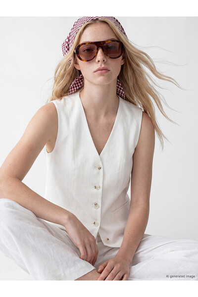 LC Waikiki Özmarka New Season V-Neck Linen Blend Women's Classic Vest