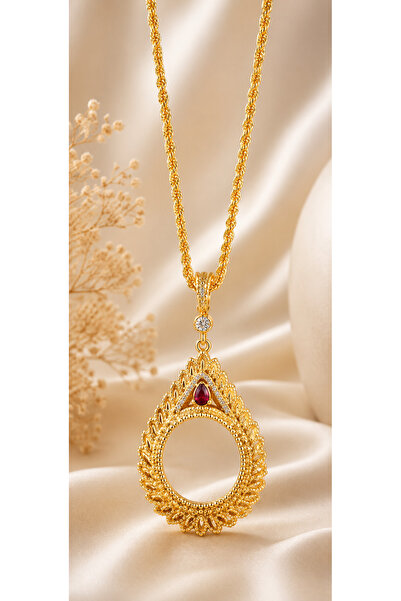 Vipfoni Zircon Stone Half Gold Framed Necklace and Rope Chain for Wearing 60 ...