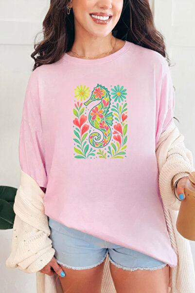 Sarah's Boutique Women's T-shirt – 100% cotton – Floral Seahorse