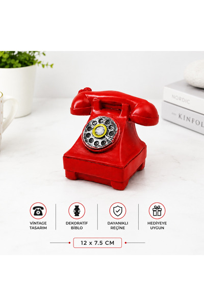 EVİMİST Vintage Kırmızı Ankesörlü Telefon Dekoratif Biblo – Nostaljik Çevirme...