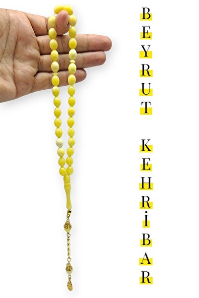 Hanedan Hediyelik Beirut Amber 33-Piece Rosary Beads Cut Size 11X8 mm Total L...