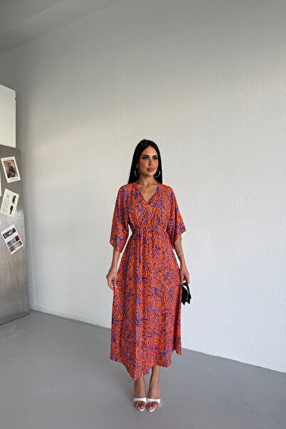 KAMACI BUTİK V-Neck Ethnic Pattern Dress