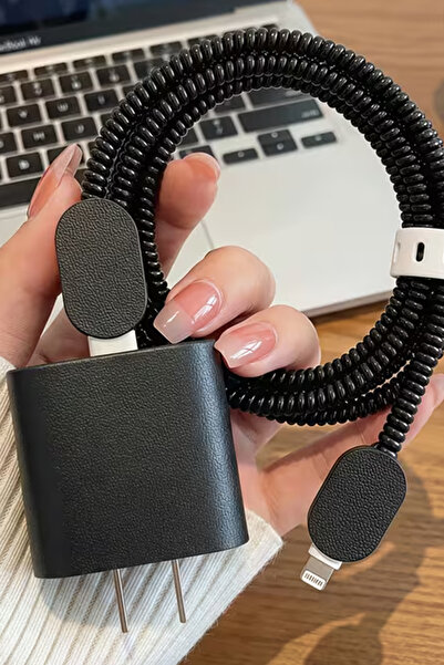 WANNA PROTECT iPhone 18W/20W/25W Deri Görünümlü Şarj Aleti Koruyucu Şarj Kabl...