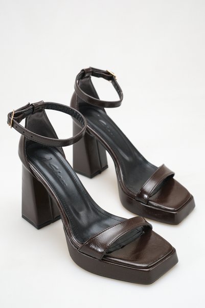 CalzatureM Coffee-Colored Wrinkled Metallic Thick Block Heel Platform Evening Dress Sandals Shoes