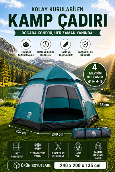 post alley KOLAY KURULABİLEN 6 KİŞİLİK ALTIGEN KAMP ÇADIRI