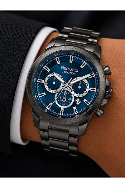 Ferrucci Men's Wristwatch Steel Band Black Color Functional Calendar Daily an...