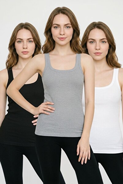 fevien 3-Pack 100% Cotton Ribbed Camisole Thick Strap U-Neck Flexible Comfort...