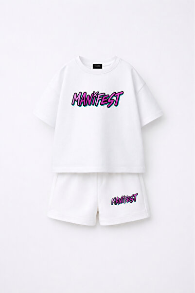 fasardi تي شيرت وشورت من القطن بنسبة 100% مطبوع عليه شعار Manifest Girls، طقم...