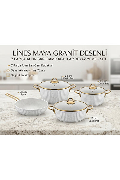 Lines GRANİT YEMEK TAKIMI 7 PARÇA MAYA GRANİT DESENLİ BEYAZ