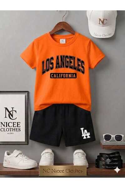 NC Nicee Clothes LETNJA DEČJA MAJICA I KRATKE HLAČE UNISEKS (CRNI LOS ANGELES...