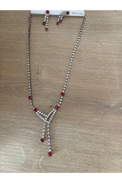 ELUNE İSTANBUL & Milano Red Stone Zircon Y Necklace and Earring Set – Stylish...