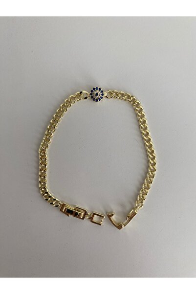 LUXURY Kadın Gold Nazar Bonculuklu Gurmet Zincirli Çelik Bileklik