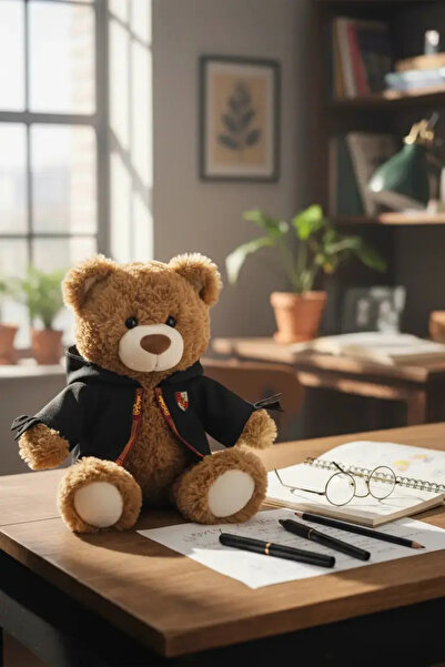 Miniso سلسلة هاري بوتر المرخصة للمدرسة الدب القطيفة 25 سم - هوجورتس مع رداء ناعم