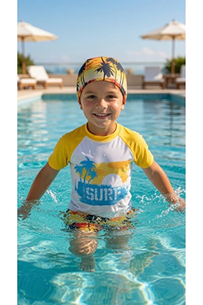 Lizsa Set de costume de baie din 3 piese cu model palmier pentru băieți