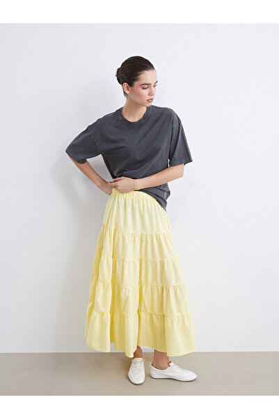 LC Waikiki Nevavm Falden Poplin Skirt with Elastic Waist and Difference in Color
