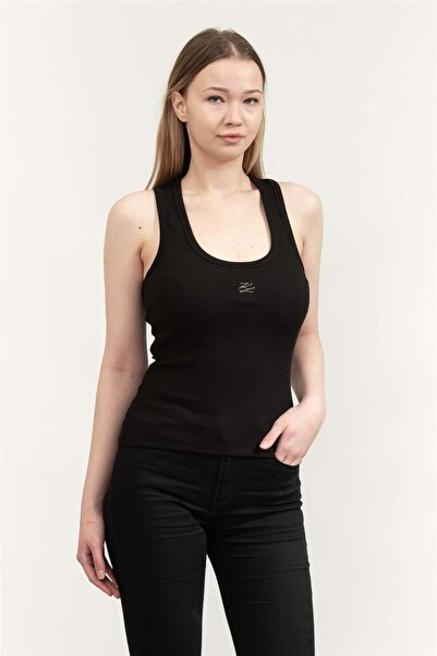 Karl Lagerfeld Ribbed Tank Top Kadın Kolsuz T-Shirt Siyah