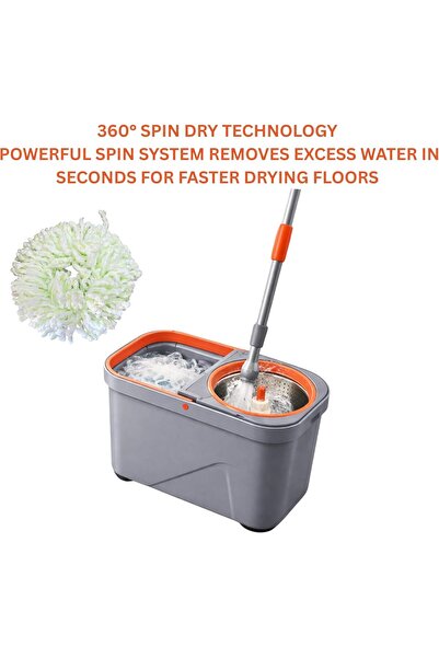 ARABIQO Spin Mop & Bucket Set System with Wheels, Hands-Free Wringer, Stainless Steel Handle, Microfiber Mop Heads