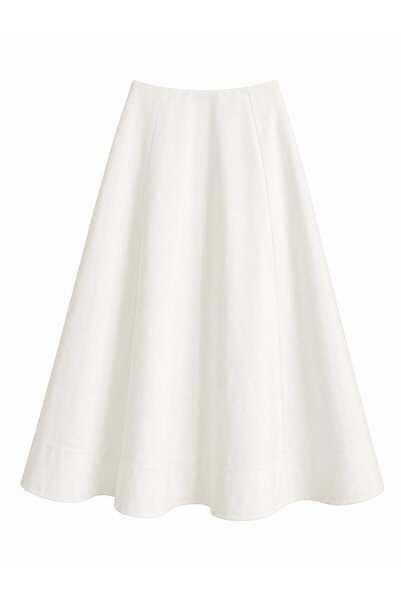 Jusenmia Poplin Pocketed Flared Skirt White