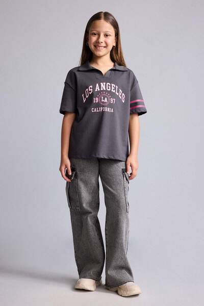DeFacto Pantaloni de blugi cu picior larg, tip cargo, pentru fete E7879A825AU