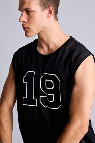 DeFacto Boxy Fit Crew Neck Sportsman Black Tank Top H2915Ax26Sm