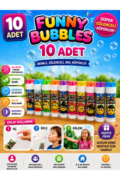 ümit toys Lina Funny Bubbles 10’lu Köpük Baloncuk Seti – Renkli ve Eğlenceli ...