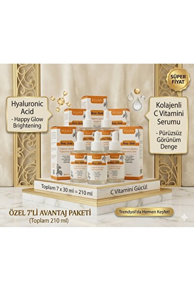 C Vitamini Serumu 30 ml – Hyaluronic Acid & Kolajen Destekli Aydınlatıcı ve Nemlendirici Cilt Bakım Serumu 7'li set 7x30 ML