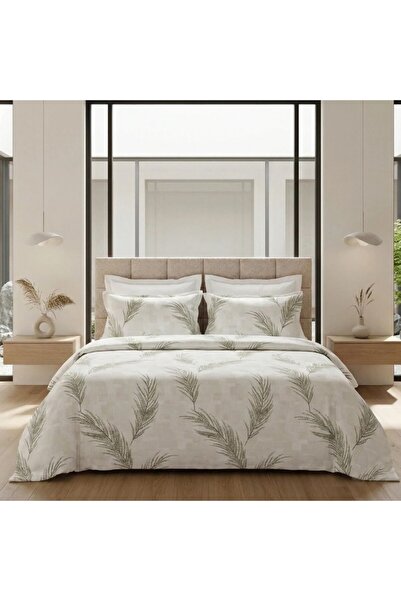 Pucioasa %100 cotton cotton satin double Duvet Cover Set , 4 pieces, Palm leaves