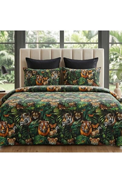 Pucioasa Double Duvet Cover Set made of %100 cotton , 4 pieces, Royal Jungle