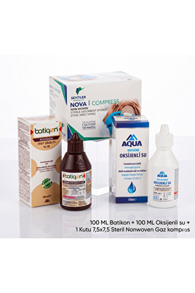 Aqua Yara Bakım Seti 100Ml Batikon 100 ML Oksijenli Su 1 Kutu 7,5x7,5 Nonwove...