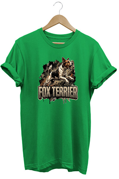 WİDİ Unisex Fox Terrier Printed T-Shirt - Hunter Dogs Series Crew Neck Cotton...