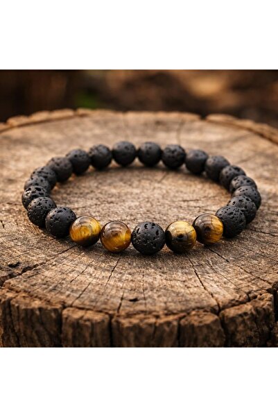 Home Cat's Eye and Volcanic Natural Stone Men's Bracelet