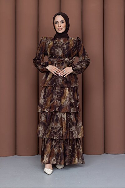 PAVENTİ Layered Look Tie-Front Dress Brown