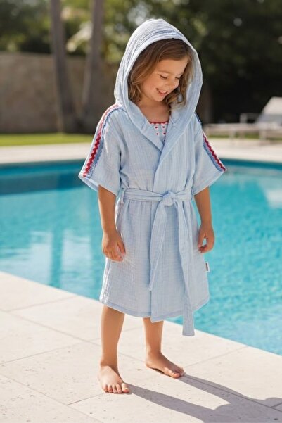 Melomel Beach Cover-Up Blue Girls' Muslin Poncho