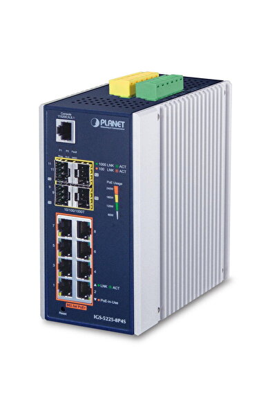 Planet Switch IGS-5225-8P4S, 8x PoE+ Gigabit, 4x SFP, L2+ Industrial Gestiona...