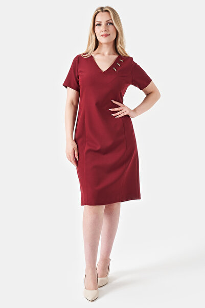 TOLGA SARAÇOĞLU 40253 Stylish Dress with Burgundy Metal Accessories