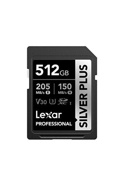 Lexar بطاقة ذاكرة احترافية 512 جيجابايت فضية بلس SDXC UHS-I بسرعة قراءة 205 م...